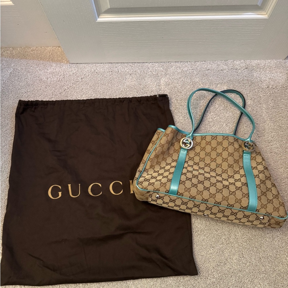 Gucci GG Twins Medium Tote with Dust Bag, Metallic Jade